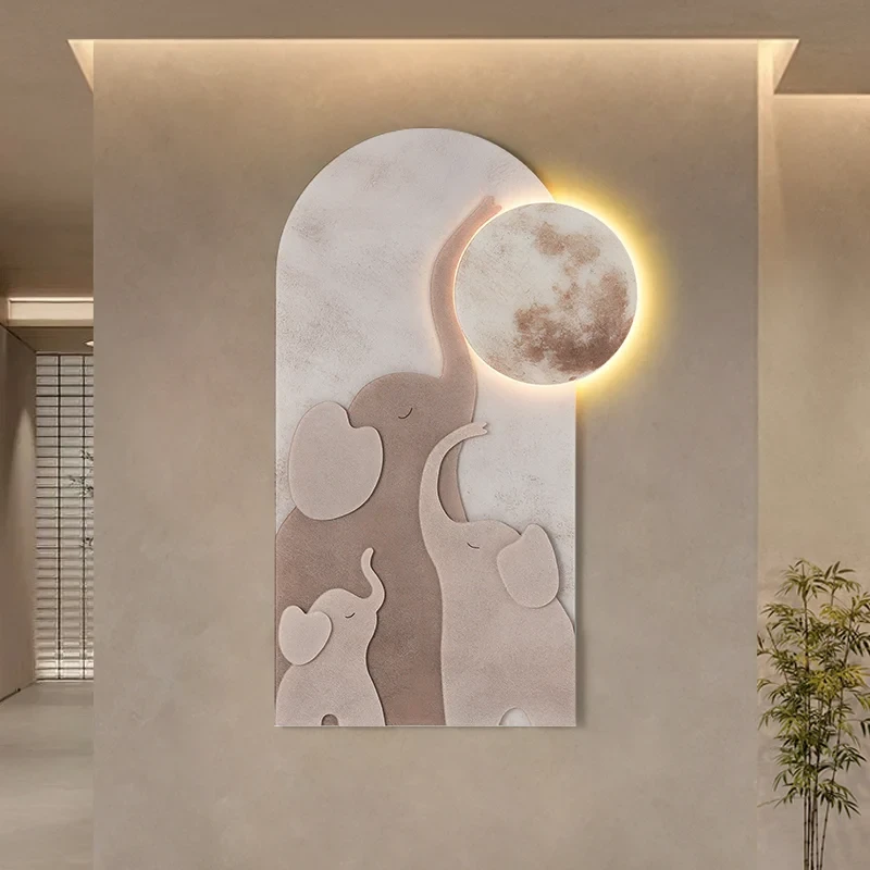 Kemerli LED 3D Akrilik Fil Ay Duvar Heykeli 