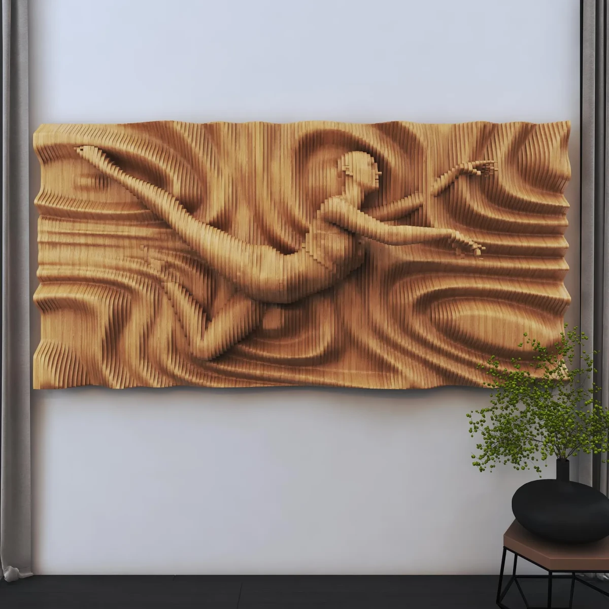 Parametrik Ahşap Duvar Sanatı: 3D CNC Kesim Heykel Paneli 