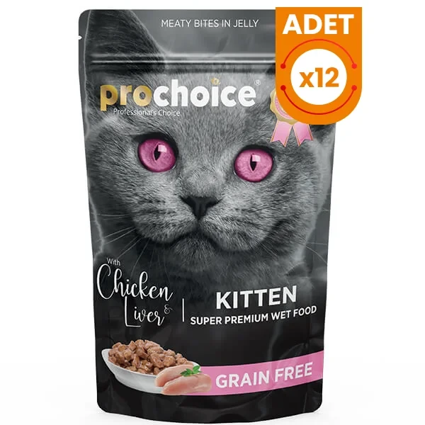 Pro Choice Tahılsız Kitten Tavuk ve Ciğerli Yavru Konserve Kedi Maması 12 Adet